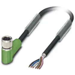 Sensor actuator cable, M8-cable socket, angled to open end, 6 pole, 5 m, PUR, black, 1.5 A, 1522464