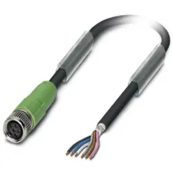 Sensor actuator cable, M8-cable socket, straight to open end, 6 pole, 5 m, PUR, black, 1.5 A, 1522419