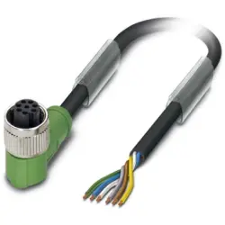Sensor actuator cable, M12-cable socket, angled to open end, 6 pole, 5 m, PUR, black, 1407820