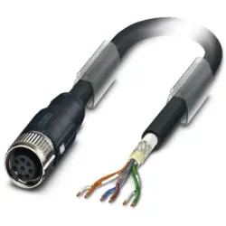 Sensor actuator cable, M12-cable socket, straight to open end, 6 pole, 10 m, TPV, black, 2 A, 1428597