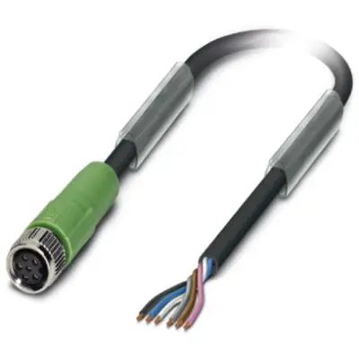 Sensor actuator cable, M8-cable socket, straight to open end, 6 pole, 10 m, PUR, black, 1.5 A, 1522228 - 1