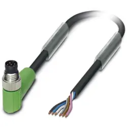 Sensor actuator cable, M8-cable plug, angled to open end, 6 pole, 1.5 m, PUR, black, 1.5 A, 1522147