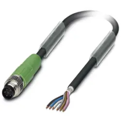 Sensor actuator cable, M8-cable plug, straight to open end, 6 pole, 5 m, PUR, black, 1.5 A, 1522312