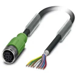 Sensor actuator cable, M12-cable socket, straight to open end, 8 pole, 3 m, PUR, black, 2 A, 1522875