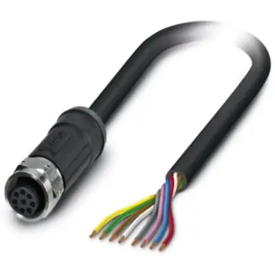 Sensor actuator cable, M12-cable socket, straight to open end, 8 pole, 5 m, PE-X, black, 2 A, 1407275 - 1