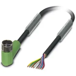 Sensor actuator cable, M8-cable socket, angled to open end, 8 pole, 5 m, PUR, black, 1.5 A, 1404193