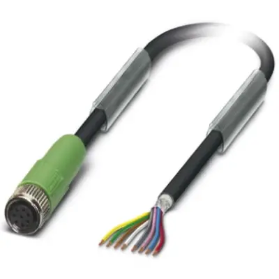 Sensor actuator cable, M8-cable socket, straight to open end, 8 pole, 5 m, PUR, black, 1.5 A, 1404149 - 1