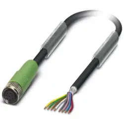 Sensor actuator cable, M8-cable socket, straight to open end, 8 pole, 5 m, PUR, black, 1.5 A, 1404149