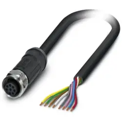 Sensor actuator cable, M12-cable socket, straight to open end, 8 pole, 10 m, PE-X, black, 2 A, 1407276