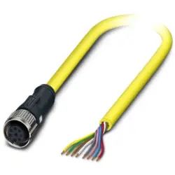 Sensor actuator cable, M12-cable socket, straight to open end, 8 pole, 10 m, PVC, yellow, 2 A, 1406103
