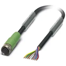 Sensor actuator cable, M8-cable socket, straight to open end, 8 pole, 10 m, PUR, black, 1.5 A, 1404190