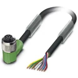 Sensor actuator cable, M12-cable socket, angled to open end, 8 pole, 10 m, PUR, black, 2 A, 1522655
