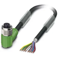 Sensor actuator cable, M12-cable socket, angled to open end, 8 pole, 10 m, PUR, black, 2 A, 1522943