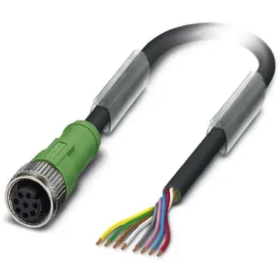 Sensor actuator cable, M12-cable socket, straight to open end, 8 pole, 10 m, PUR, black, 2 A, 1520372 - 1