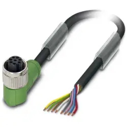 Sensor actuator cable, M12-cable socket, angled to open end, 8 pole, 10 m, PUR, black, 1407823