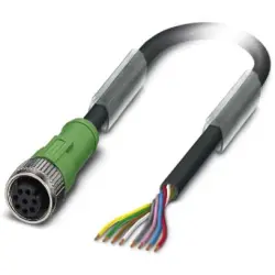 Sensor actuator cable, M12-cable socket, straight to open end, 8 pole, 10 m, PVC, black, 2 A, 1415727
