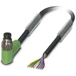 Sensor actuator cable, M8-cable plug, angled to open end, 8 pole, 1.5 m, PUR, black, 1.5 A, 1404182