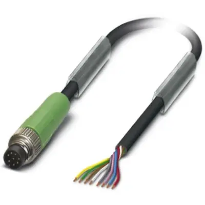 Sensor actuator cable, M8-cable plug, straight to open end, 8 pole, 1.5 m, PUR, black, 1.5 A, 1404178 - 1