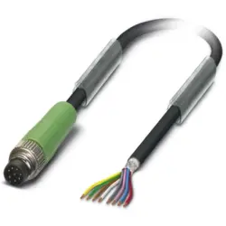 Sensor actuator cable, M8-cable plug, straight to open end, 8 pole, 1.5 m, PUR, black, 1.5 A, 1404137