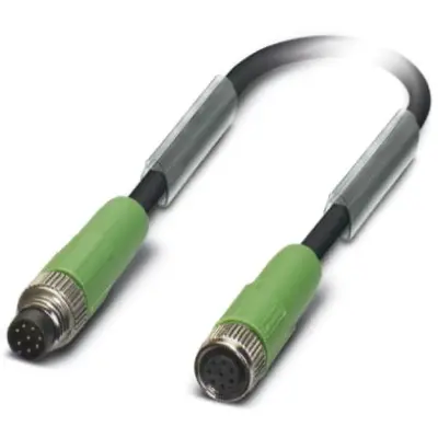 Sensor actuator cable, M8-cable plug, straight to M8-cable socket, straight, 8 pole, 3 m, PUR, black, 1.5 A, 1404136 - 1