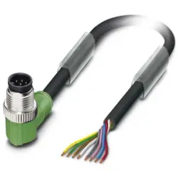 Sensor actuator cable, M12-cable plug, angled to open end, 8 pole, 1.5 m, PUR, black, 2 A, 1522545