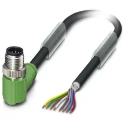 Sensor actuator cable, M12-cable plug, angled to open end, 8 pole, 10 m, PUR, black, 2 A, 1522846
