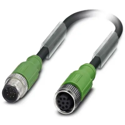 Sensor actuator cable, M12-cable plug, straight to M12-cable socket, straight, 8 pole, 0.3 m, PUR, black, 2 A, 1522969 - 1