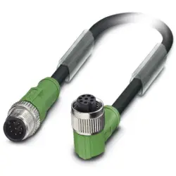 Sensor actuator cable, M12-cable plug, straight to M12-cable socket, angled, 8 pole, 0.6 m, PUR, black, 2 A, 1522736