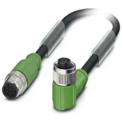 Sensor actuator cable, M12-cable plug, straight to M12-cable socket, angled, 8 pole, 0.6 m, PUR, black, 2 A, 1523023