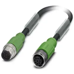 Sensor actuator cable, M12-cable plug, straight to M12-cable socket, straight, 8 pole, 0.6 m, PUR, black, 2 A, 1522972