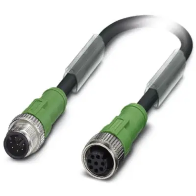 Sensor actuator cable, M12-cable plug, straight to M12-cable socket, straight, 8 pole, 1.5 m, PUR, black, 2 A, 1522697 - 1