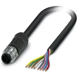 Sensor actuator cable, M12-cable plug, straight to open end, 8 pole, 10 m, PE-X, black, 2 A, 1407273