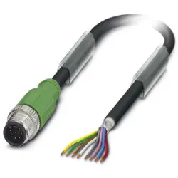 Sensor actuator cable, M12-cable plug, straight to open end, 8 pole, 10 m, PUR, black, 2 A, 1522794
