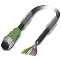 Sensor actuator cable, M12-cable plug, straight to open end, 8 pole, 10 m, PVC, black, 2 A, 1415719
