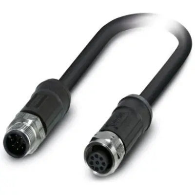 Sensor actuator cable, M12-cable plug, straight to M12-cable socket, straight, 8 pole, 5 m, PE-X, black, 2 A, 1407286 - 1