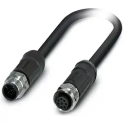Sensor actuator cable, M12-cable plug, straight to M12-cable socket, straight, 8 pole, 5 m, PE-X, black, 2 A, 1407286