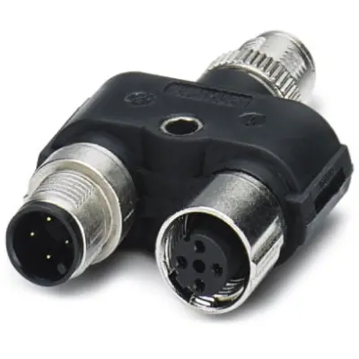 Adapter, M12 (4 pole, socket/plug) to M12 (8 pole, plug), Y-shape, 1410630 - 1
