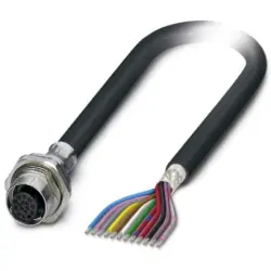 Sensor actuator cable, M12-cable socket, straight to open end, 12 pole, 1 m, PVC, black, 1.5 A, 1442188