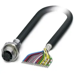Sensor actuator cable, M12-cable socket, straight to open end, 17 pole, 1 m, PVC, black, 1.5 A, 1442269