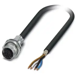 Sensor actuator cable, M12-cable socket, straight to open end, 4 pole, 1 m, PUR, black, 4 A, 1419302