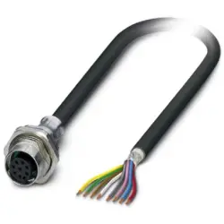 Sensor actuator cable, M12-cable socket, straight to open end, 8 pole, 1 m, PUR, black, 2 A, 1419357