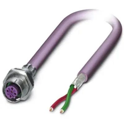 Sensor actuator cable, M12-cable socket, straight to open end, 2 pole, 5 m, PUR, purple, 4 A, 1437478 - 1