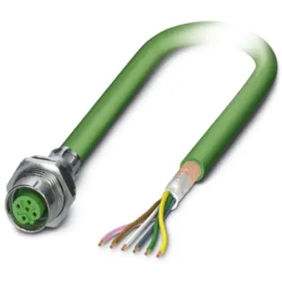 Sensor actuator cable, M12-cable socket, straight to open end, 5 pole, 1 m, PUR, green, 4 A, 1437614 - 1