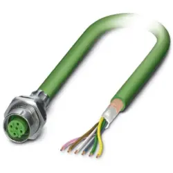 Sensor actuator cable, M12-cable socket, straight to open end, 5 pole, 2 m, PUR, green, 4 A, 1437627