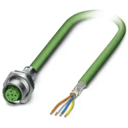 Sensor actuator cable, M12-cable socket, straight to open end, 4 pole, 2 m, PVC, green, 4 A, 1437782
