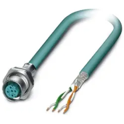 Sensor actuator cable, M12-cable socket, straight to open end, 4 pole, 5 m, PUR, turquoise, 4 A, 1437711
