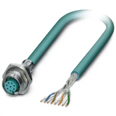 Sensor actuator cable, M12-cable socket, straight to open end, 8 pole, 0.5 m, PUR, turquoise, 2 A, 1553365 - 1