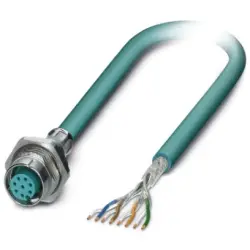 Sensor actuator cable, M12-cable socket, straight to open end, 8 pole, 1 m, PUR, turquoise, 2 A, 1553378