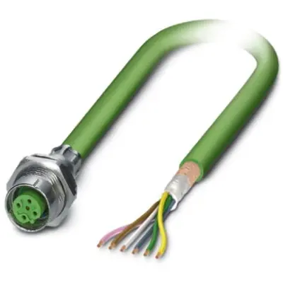 Sensor actuator cable, M12-cable socket, straight to open end, 5 pole, 2 m, PUR, green, 4 A, 1534562 - 1