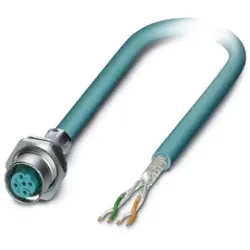 Sensor actuator cable, M12-cable socket, straight to open end, 4 pole, 5 m, PUR, turquoise, 4 A, 1534614